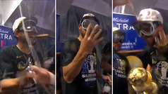 La fiesta de los Warriors en el vestuario: champán, puros... ¡y Curry contando hasta cuatro!