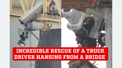 Incredible, heroic rescue of a truck driver hanging from a bridge in Louisville, Kentucky