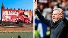 Javier Aguirre salva al Mallorca y lo celebran con manta sobre la Catedral-Baslica de Santa Mara