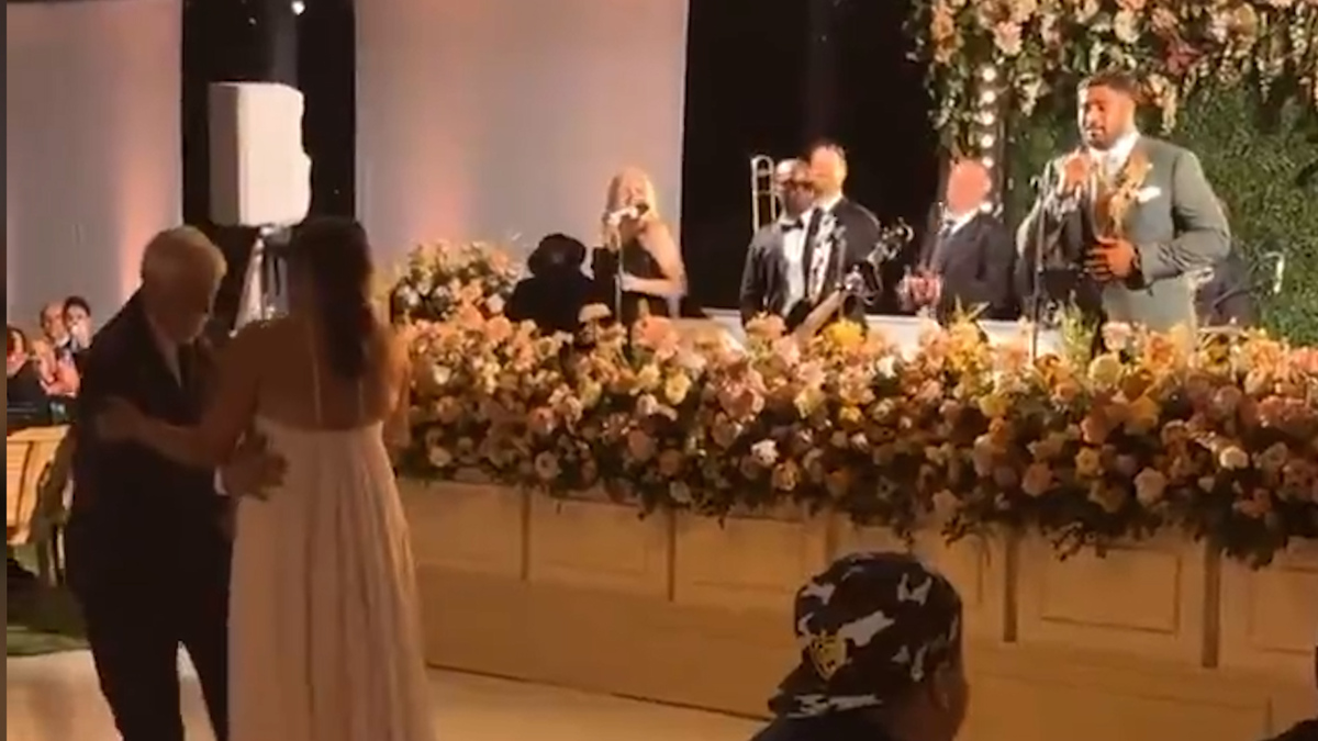 Eagles' Jordan Mailata sings Steve Wonder's 'Isn't She Lovely' for his wife  at their wedding