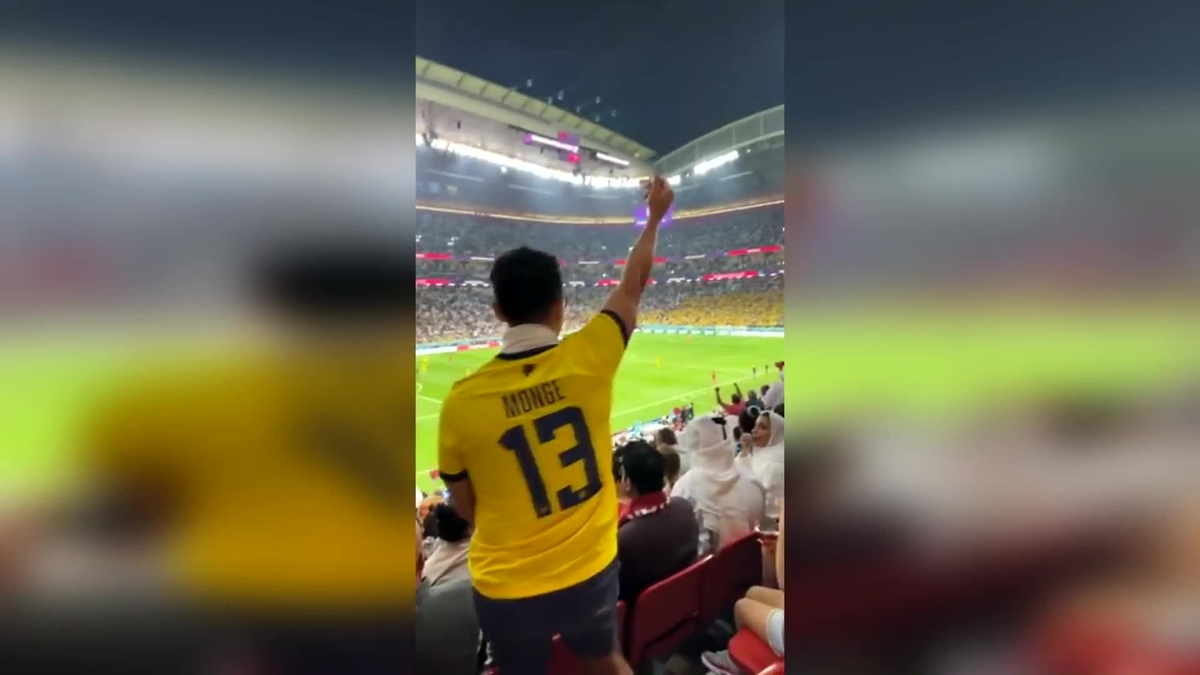 Un aficionado de Ecuador se encara con los cataríes haciendo el gesto de dinero amador 1200x675 foto Un aficionado de Ecuador se encara con los cataríes haciendo el gesto de dinero imagen imagen