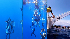 Así es un simulacro de rescate subacuático en apnea: ¡enorme trabajo en equipo!