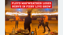 Floyd Mayweather's nerve tested as acrobat picks him during fiery live show