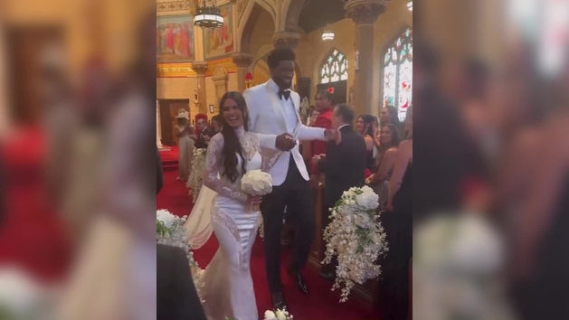 Embiid goes overboard at wedding and ends up on the floor - MARCA TV ...