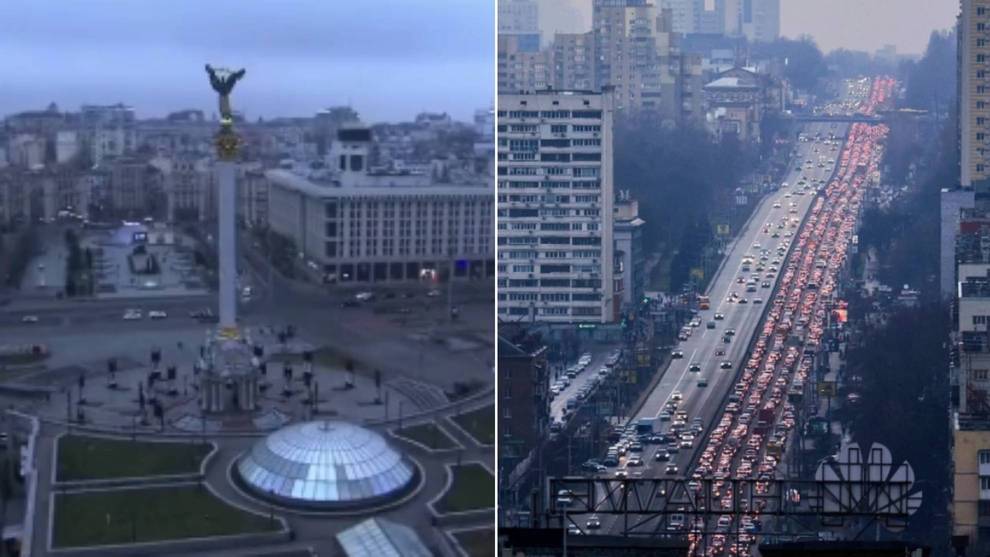 As suenan las sirenas antiareas en Kiev mientras los residentes intentan huir de la zona