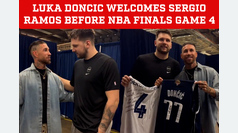 Luka Doncic welcomes soccer legend Sergio Ramos before Game 4 of the NBA Finals