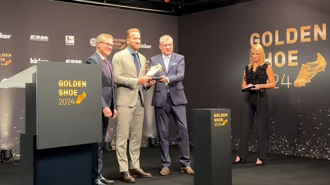 Harry Kane recibe la Bota de Oro en Múnich tras los 36 goles de la 2023-24