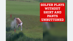 Pro golfer shocks fans by playing shirtless with unbuttoned pants