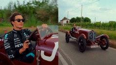 George Russell pasea por Italia conduciendo un auto de carreras Mercedes de 100 aos de antigedad