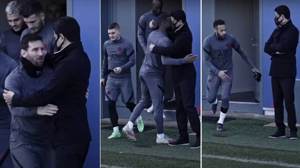 Los abrazos de Al-Khelaifi: carioso con Messi y Neymar, no salud a Verratti...