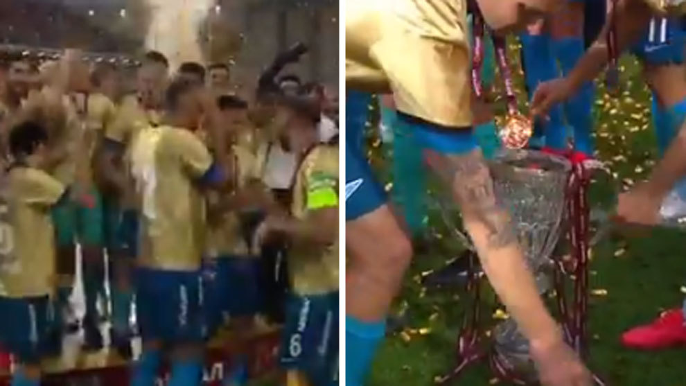 El Zenit revienta el trofeo de Copa nada ms levantarlo: "Un Sergio Ramos en ruso y en vivo"