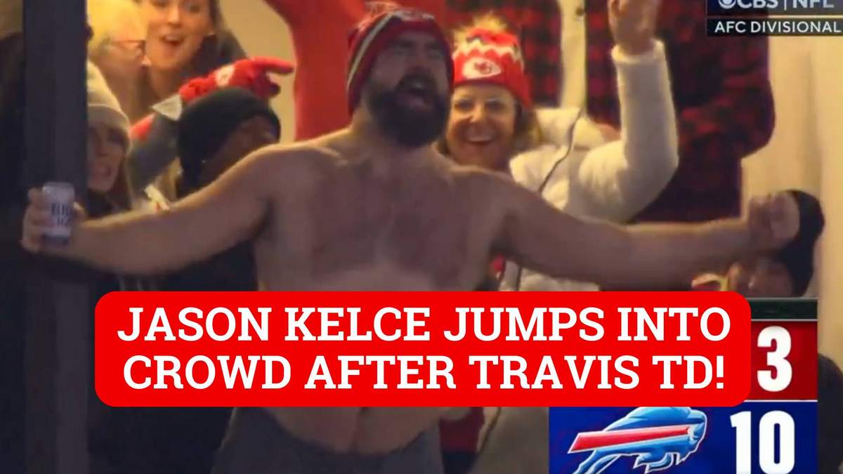 Jason Kelce Celebrates Travis Kelce's Touchdown By Taking Off