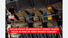 Taylor Swift runs up and passionately kisses Travis Kelce at the end of the first concert in Sydney
