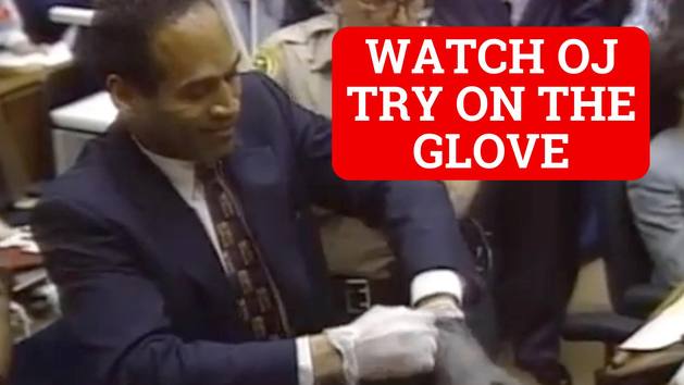 OJ Simpson tries on bloody glove during Nicole Brown murder trial in ...