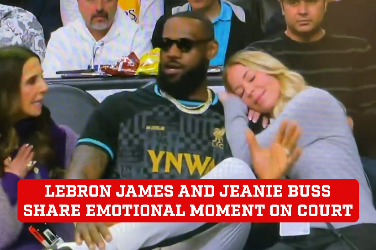 LeBron James and Jeanie Buss share an emotional moment on the court at the  Lakers-Bucks game
