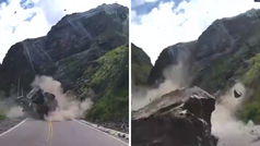 Escalofriante desprendimiento de rocas en una carretera de Perú