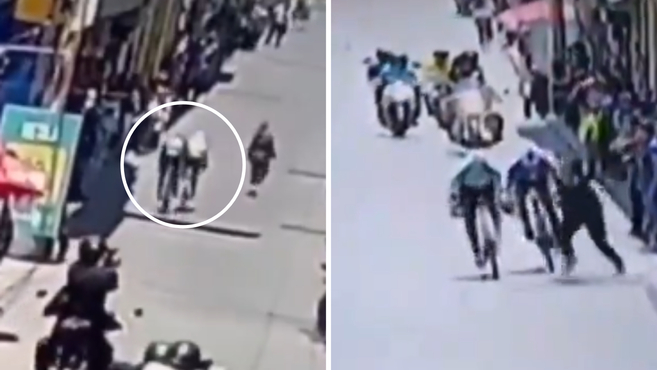 Una mujer cruza la calle en pleno sprint y arrolla a un ciclista