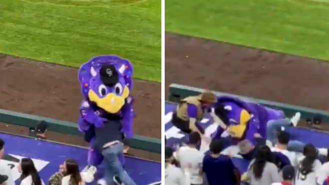 Person wanted after tackling mascot during Cardinals-Rockies game