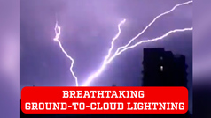 Spectacular footage captures ground to cloud lightning