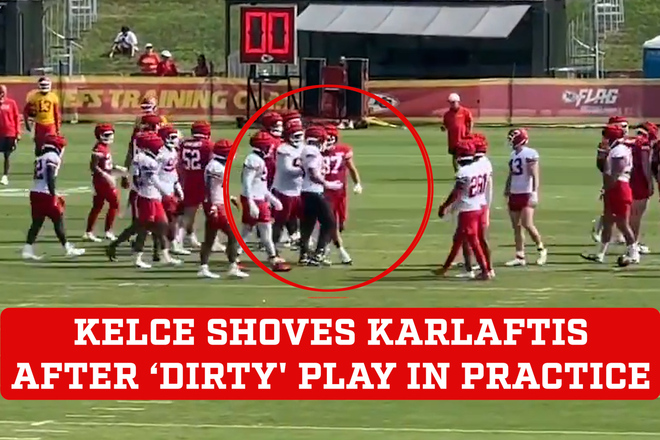 Travis Kelce picks fight with young Chiefs defender at fiery training ...