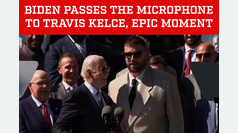Joe Biden hands mic to Chiefs' Travis Kelce, creating memorable moment