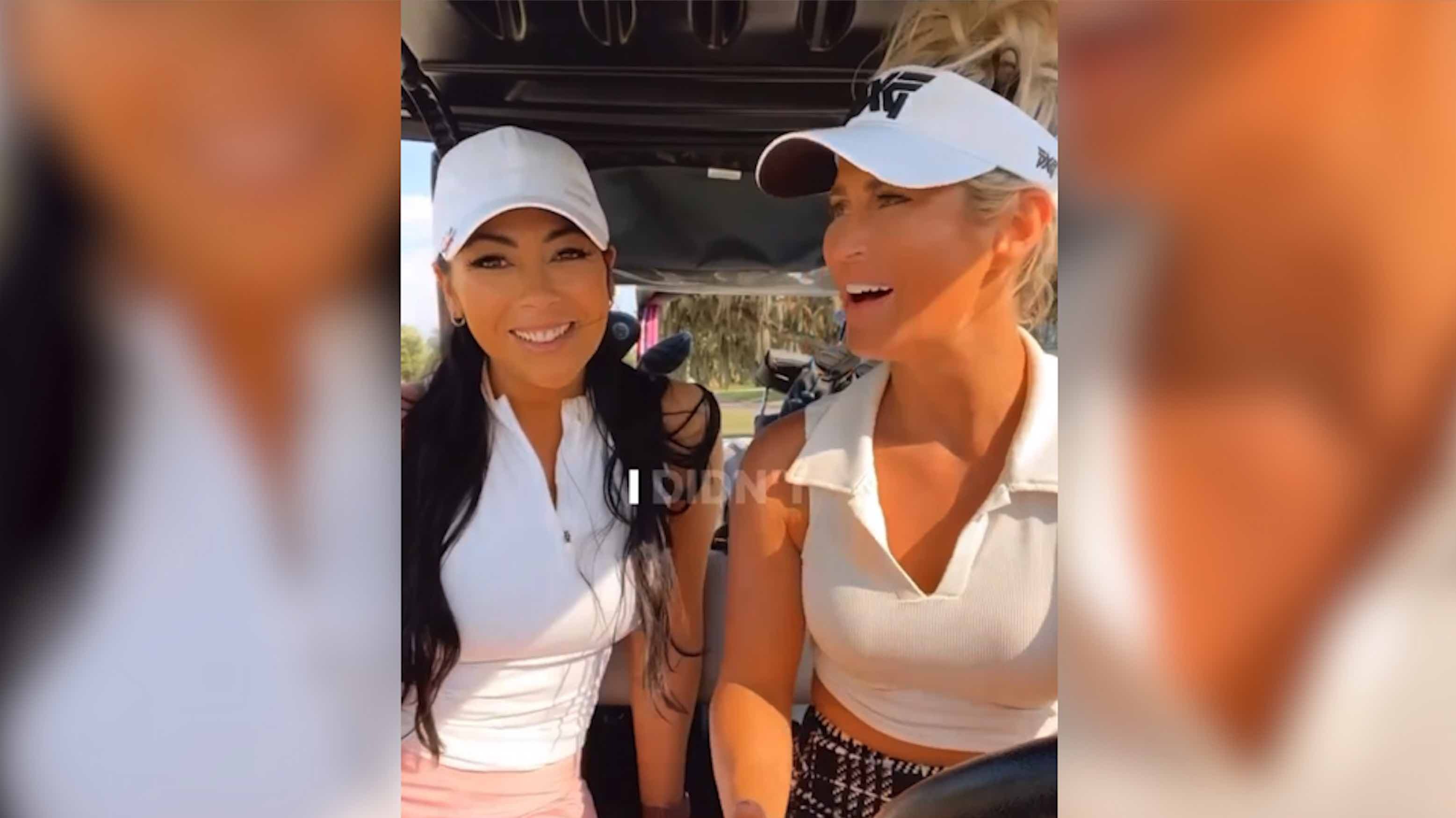 Paige Spiranac checks her boob-tan at the golf course in a low-cut dress  making heads turn