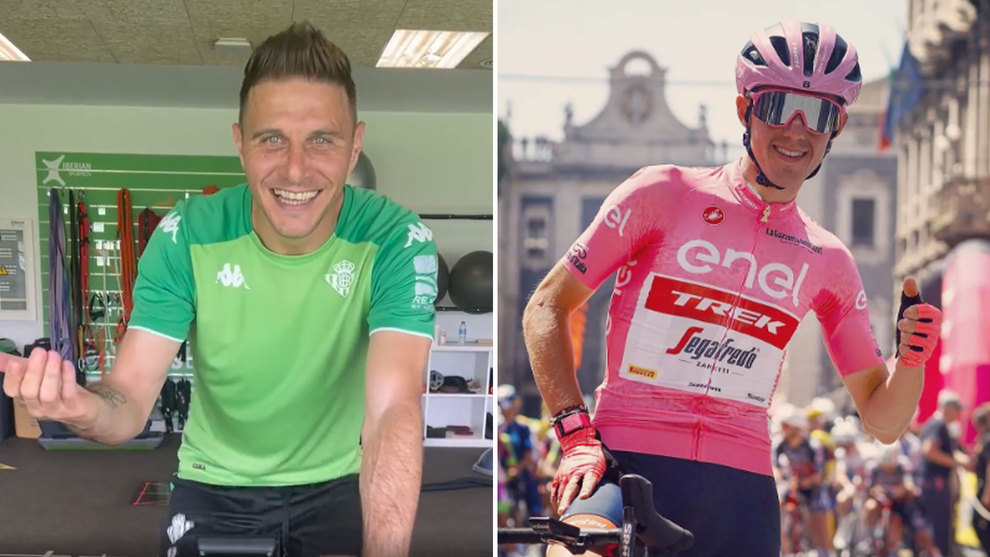 Joaqun felicita a Juanpe Lpez por su 'maglia' rosa del Giro de Italia con un chiste en bicicleta