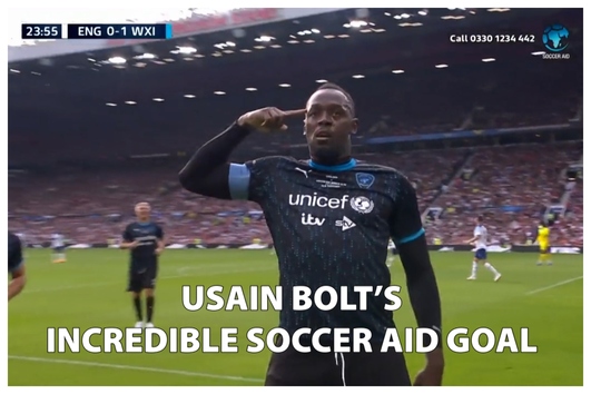 Usain Bolt's Brillaint Finish In The 23rd Minuted During The Soccer Aid ...