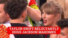 Taylor Swift gives Jackson Mahomes reluctant hug after Super Bowl