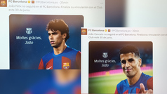 El Barcelona 'despide' a los Joaos y luego borra los mensajes