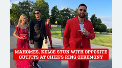 Patrick Mahomes, Travis Kelce surprise in opposite outfits at Chiefs ring ceremony
