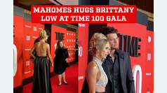 Patrick Mahomes putting his hand lower than normal hugging Brittany at the Time 100 gala