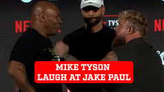 Mike Tyson can't pretend anymore and walks away laughing from Jake Paul