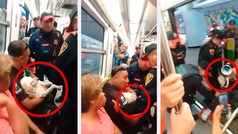 Metro CDMX: Policas sacan por la fuerza de un vagn a usuario que viajaba con perrito herido