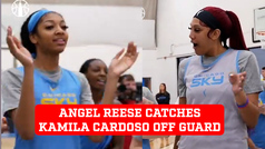Angel Reese surprises Kamila Cardoso during Indiana Fever practice