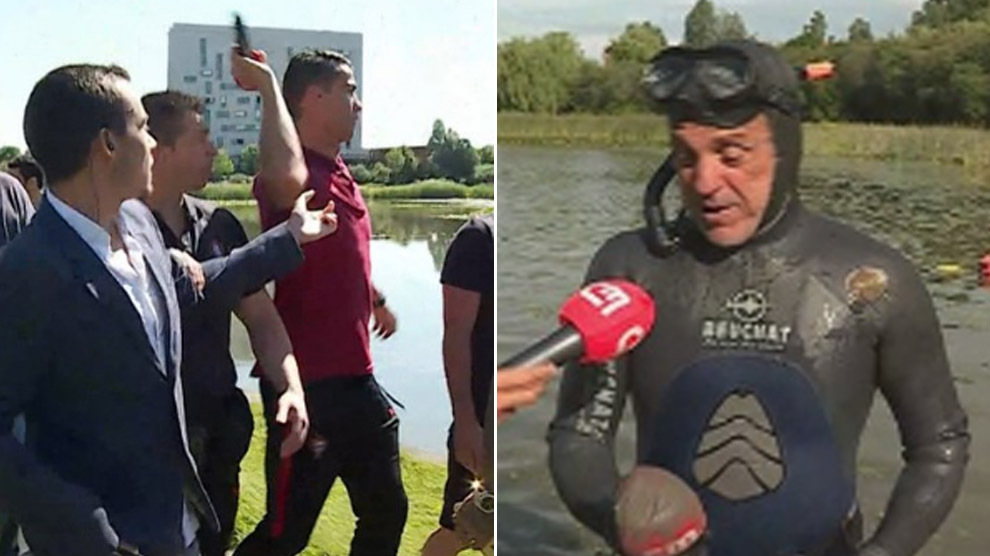 Cristiano Ronaldo throws reporter's microphone into lake on Make a GIF