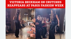 Victoria Beckham on crutches makes reappearance at Paris Fashion Week