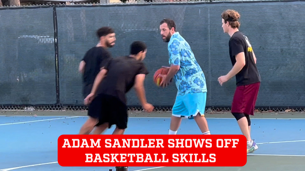 Adam Sandler shows of basketball skills with crazy shot in match with friends
