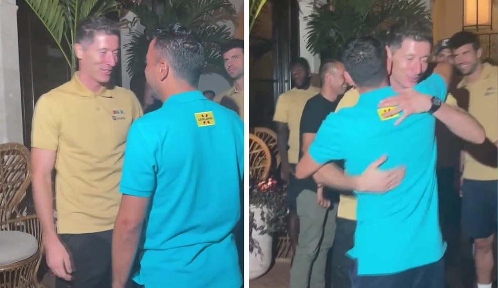 El emotivo abrazo de Xavi con Lewandowski
