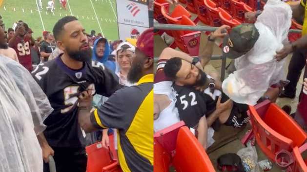 Dude In Ray Lewis Jersey Eats Half A Dozen Punches From Washington Commanders  Fan In Wild Brawl