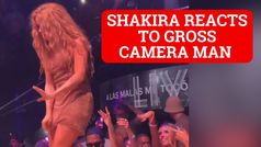 Shakira catches camera looking up her skirt and walks off stage 