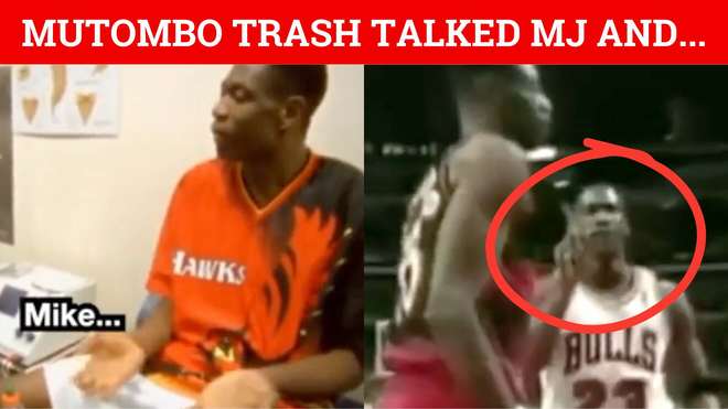 Dikembe Mutombo vs Michael Jordan video the trash talk that led to Jordan s finger wag dunk