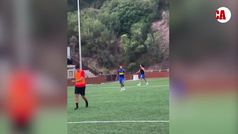 Dani Alves seen with Boca Junior's shirt while plays soccer after getting out of prison