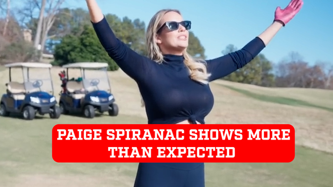 Paige Spiranac jiggles boobs as she dances on course leaving fans