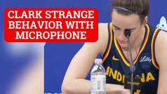 Caitlin Clark unusual behavior with microphone in Fever postgame