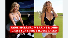 Paige Spiranac wears long dress for 6Paige Spiranac luce un vest0th anniversary of SI Swimsuit Issue