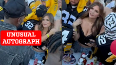 Antonio Brown gets handsy while signing Steelers fans chest