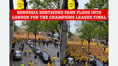 Impressive yellow wave of Borussia Dortmund fans on the streets of London for Champions League final