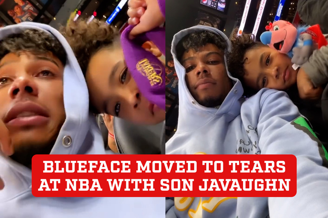 Rapper Blueface breaks down in tears at an NBA game with his son ...