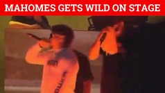 Patrick Mahomes hypes up Travis Kelce and the whole crowd on stage at Kelce Jam